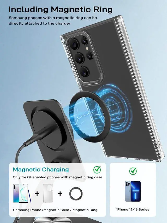 Alt view image 3 of 6 - Compatible with MagSafe Charger, 15W Magnetic Charger Stand, 360°Rotation Base Adjustable Foldable Wireless Charger for Samsung Galaxy S26 Ultra/Z Fold7/Flip7/iPhone 17/Pixel 10 Pro/Pixel 10 Pro Fold