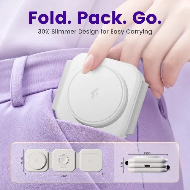 Alt view image 6 of 7 - 15W Magnetic Travel Charging Station, 3-in-1 Foldable MagSafe Charger