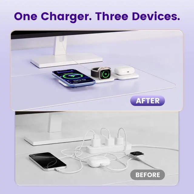 Alt view image 7 of 7 - 15W Magnetic Travel Charging Station, 3-in-1 Foldable MagSafe Charger