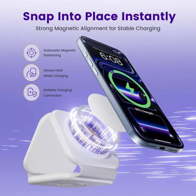 Alt view image 3 of 7 - 15W Magnetic Travel Charging Station, 3-in-1 Foldable MagSafe Charger