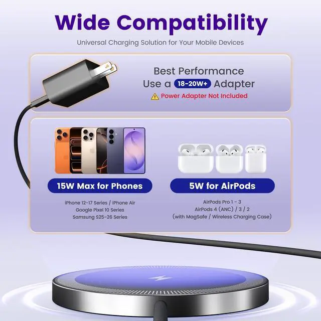 Alt view image 3 of 7 - 15W Wireless Charger for Apple MagSafe Charger, Magnetic Fast Charging Pad