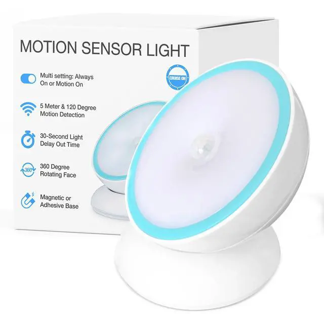 Main image of Motion-Activated Battery LED Light with Magnetic Base, 360° Rotating Night Lamp for Closets, Bathrooms, Hallways & Cabinets, Wireless, Easy Install, Auto Sensor for Hands-Free Illumination