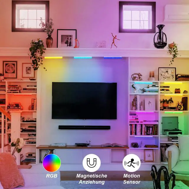 Alt view image 3 of 7 - 24LED RGBW Under Cabinet Light - Motion Sensor Closet Light, Rechargeable Changing Color LED Light,Christmas Lights for Kicthen,Bedroom,Remodelling Room,Hotel,Bar (Multi-24LED-2pack)