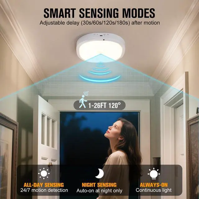 Alt view image 4 of 7 - 10000mAh Rechargeable Motion Sensor LED Ceiling Light with Remote