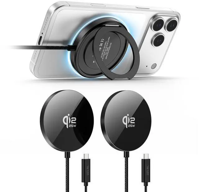 Main image of 25W Magnetic Wireless Charger, Qi2.2 Fast Wireless Charging Pads with Kickstand,MagSafe Charger for iPhone 17/16/15/14 Series & AirPods 4/3/2/Pro, Samsung S26 S25 Series, Google Pixel, 2 Pack