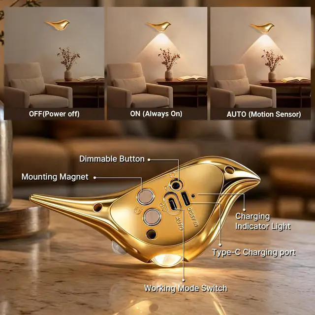 Alt view image 2 of 7 - Motion Sensor Wall Light: 1200mAh Rechargeable Night Light Set of 2 Magnetic Stair Lights Indoor Wireless Small Night Light for Kids Elderly Bedroom Hallway Home Decor (Gold)