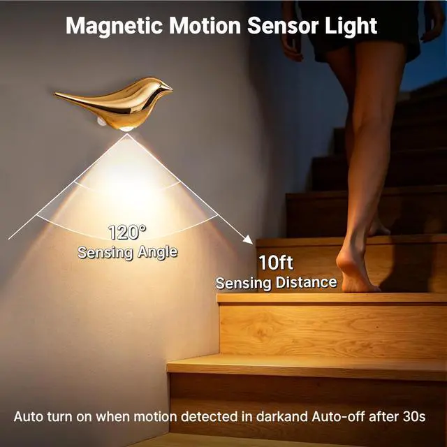 Alt view image 3 of 7 - Motion Sensor Wall Light: 1200mAh Rechargeable Night Light Set of 2 Magnetic Stair Lights Indoor Wireless Small Night Light for Kids Elderly Bedroom Hallway Home Decor (Gold)