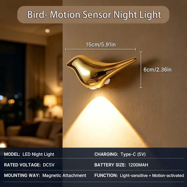 Alt view image 6 of 7 - Motion Sensor Wall Light: 1200mAh Rechargeable Night Light Set of 2 Magnetic Stair Lights Indoor Wireless Small Night Light for Kids Elderly Bedroom Hallway Home Decor (Gold)