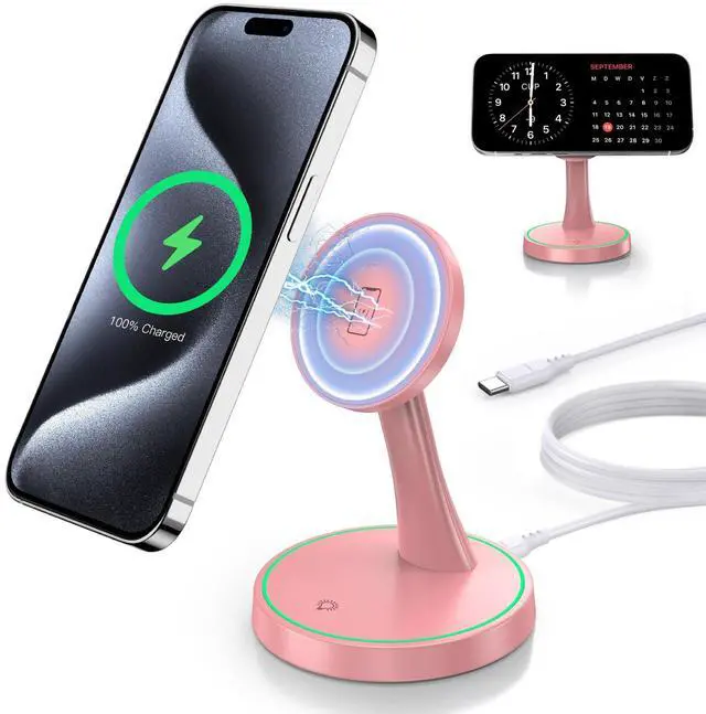 Main image of Magnetic Wireless Charger Stand 15W Fast Mag-Safe Charger for iPhone 17 /17 pro/ 17 Air/ 17 pro max 16/15/14/13/12 Series Magnet Wireless Charging Station/Pad with Sleep-Friendly Light for AirPods
