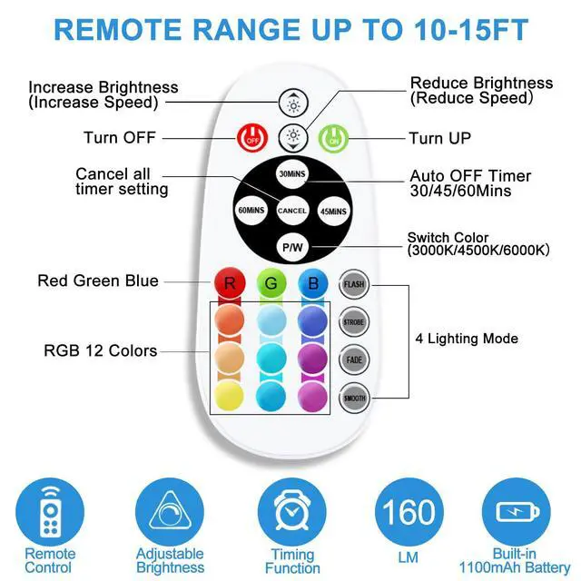 Alt view image 3 of 7 - Remote Control RGB Lights Under Cabinet Lighting Rechargeable1 Pack