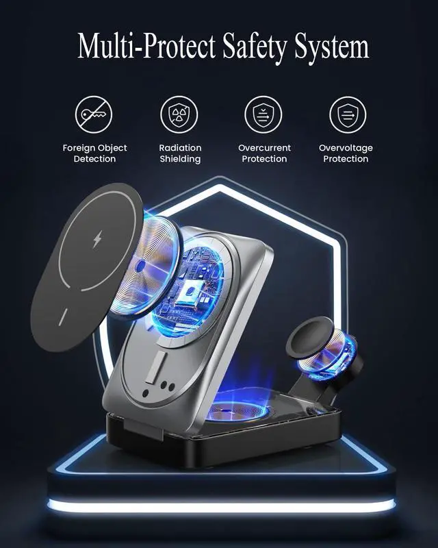 Alt view image 5 of 7 - 3 in 1 Wireless Charger Station for iPhone, 2026 Upgraded Travel Foldable Magnetic 15W Fast Wireless Charging Stand for Mag-Safe with 30W USB C Adapter for iPhone 17/16/15/14/13/12,Apple Watch,AirPods