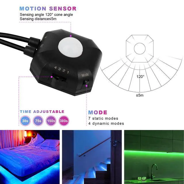 Alt view image 2 of 6 - Under Bed Lights 2 Set*9.84ft Motion Activated RGB LED Strip Light, App Control/Variety Color/Dimmable/Dynamic Music Sync/5V USB, Motion Sensor LED Strip Light for Bed Cabinet Staircase Bedroom