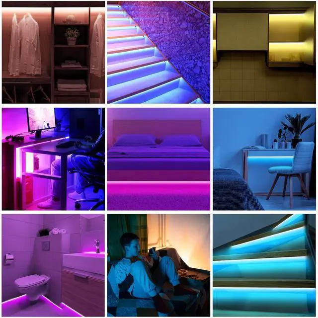 Alt view image 6 of 6 - Under Bed Lights 2 Set*9.84ft Motion Activated RGB LED Strip Light, App Control/Variety Color/Dimmable/Dynamic Music Sync/5V USB, Motion Sensor LED Strip Light for Bed Cabinet Staircase Bedroom
