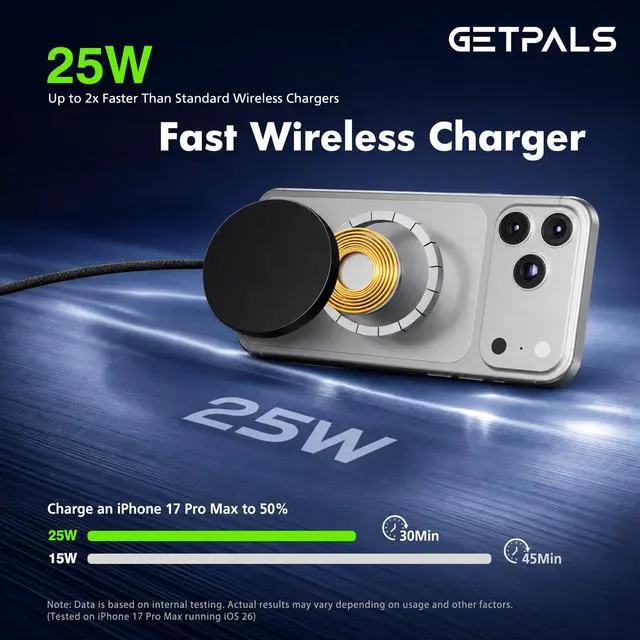 Alt view image 2 of 7 - 25W Magnetic Portable Fast Wireless Charging Pad for Apple iPhone Series