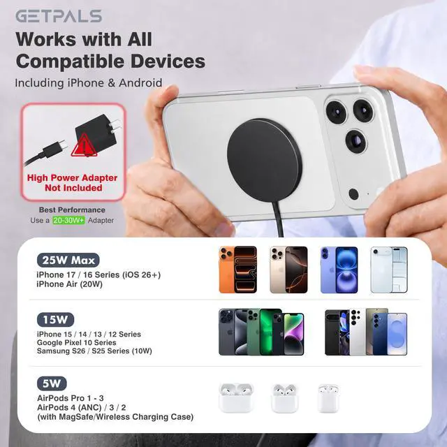 Alt view image 3 of 7 - 25W Magnetic Portable Fast Wireless Charging Pad for Apple iPhone Series