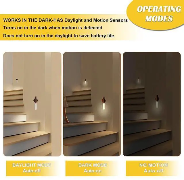 Alt view image 6 of 7 - Wooden Motion Sensor RGB Night Lights Indoor, Magnet Body Hallway Rechargeable LED Wireless Battery Operated Wall Sconce (Walnut Wood 2P)