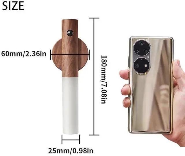 Alt view image 7 of 7 - Wooden Motion Sensor RGB Night Lights Indoor, Magnet Body Hallway Rechargeable LED Wireless Battery Operated Wall Sconce (Walnut Wood 2P)