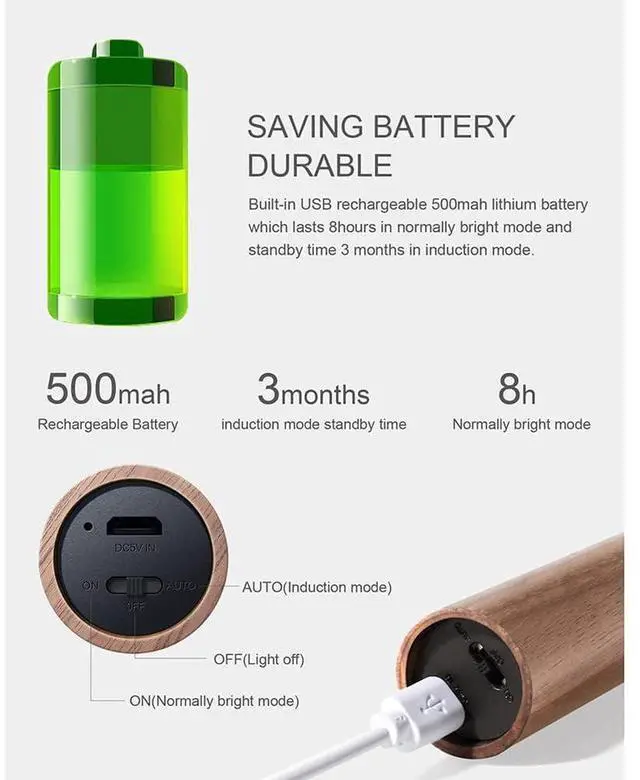 Alt view image 3 of 7 - Wooden Motion Sensor RGB Night Lights Indoor, Magnet Body Hallway Rechargeable LED Wireless Battery Operated Wall Sconce (Walnut Wood 2P)