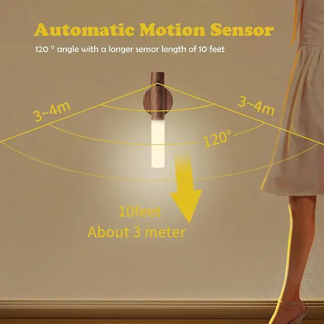 Alt view image 4 of 7 - Wooden Motion Sensor RGB Night Lights Indoor, Magnet Body Hallway Rechargeable LED Wireless Battery Operated Wall Sconce (Walnut Wood 2P)