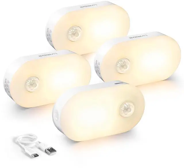 Main image of Rechargeable Battery Night Light with Motion Sensor, Stick on Anywhere, 1-20LM Dimmable LED Nightlights for the Bedroom, Bathroom, Living Room, Kitchen, Stairs, Hallway, 4-Pack