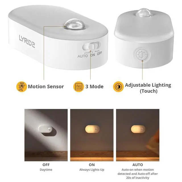 Alt view image 3 of 7 - Rechargeable Battery Night Light with Motion Sensor, Stick on Anywhere, 1-20LM Dimmable LED Nightlights for the Bedroom, Bathroom, Living Room, Kitchen, Stairs, Hallway, 4-Pack