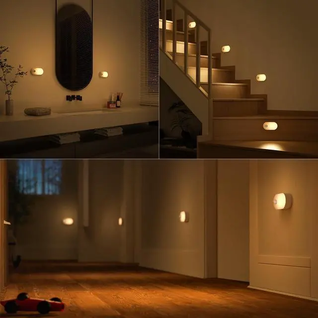 Alt view image 6 of 7 - Rechargeable Battery Night Light with Motion Sensor, Stick on Anywhere, 1-20LM Dimmable LED Nightlights for the Bedroom, Bathroom, Living Room, Kitchen, Stairs, Hallway, 4-Pack