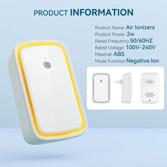 Alt view image 7 of 7 - Air Ionizers for Home, Plug In Negative Ion for Bedroom, Study, Office, Gym, Hotel, Kitchen, Mini Air CleanerPortable (4 Pack)