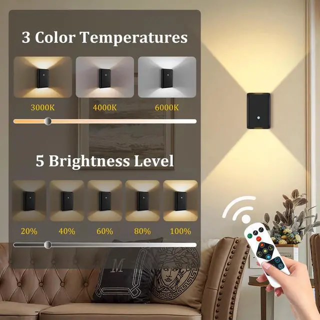 Alt view image 6 of 7 - Battery-Operated Motion Sensor Wall Light: 5000mAh Rechargeable Wall Sconce Set of 2 Motion Sensored Closet Light Magnetic Stair Lights Indoor Wireless Wall Sconces Night Light for Bedroom Hallway
