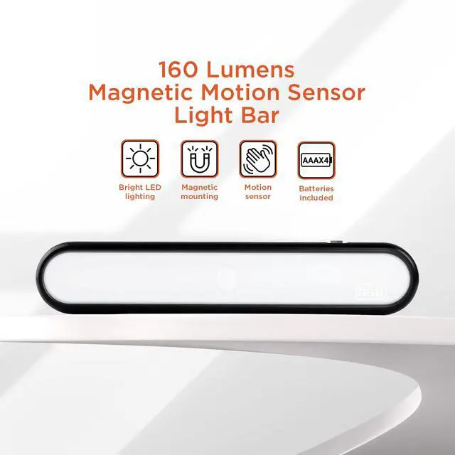 Alt view image 2 of 5 - 160LM LED Light Bar, Touchless Motion Sensor, Magnetic Mount, Powered with AAA Batteries, Slim and Portable Design to Brighten Indoor Rooms, Closets, Garages, Shelving (1-Pack)
