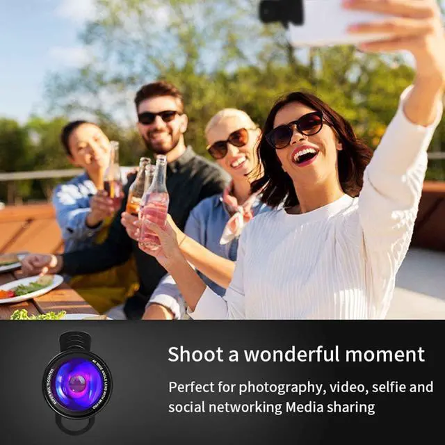 Alt view image 2 of 7 - 4K HD 0.45X Wide Angle Lens + 15X Macro Lens for iPhone Samsung - with Mini Selfie Ring Light, Quick Clip, Release Strap, Cleaning Cloth & Travel Case - Universal Phone Camera Lens Kit for Photography