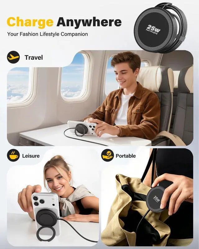 Alt view image 7 of 7 - 2Pack Magnetic Wireless iPhone Charger Fast Phone Charger with Stand, 6FT 25W Fast Phone Charging Pad Wireless Magnetic Charge for iPhone 17/17Air/16 Pro Max/16 Plus/15 Pro Max/AirPods3/2/Pro Black