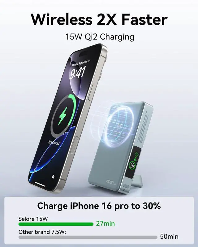 Main image of MagSafe Power Bank with Stand 10000mAh, Qi2 15W Magnetic Wireless Charger with Active Cooling System, 35W USB-C PD Fast Charging, Portable Battery Pack for iPhone 17/16 Series & Android