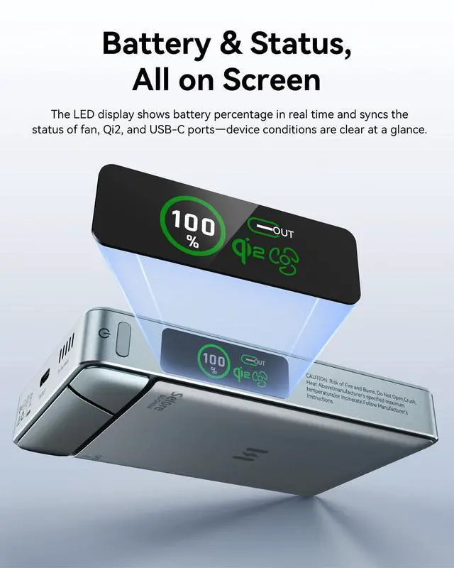 Alt view image 2 of 3 - MagSafe Power Bank with Stand 10000mAh, Qi2 15W Magnetic Wireless Charger with Active Cooling System, 35W USB-C PD Fast Charging, Portable Battery Pack for iPhone 17/16 Series & Android