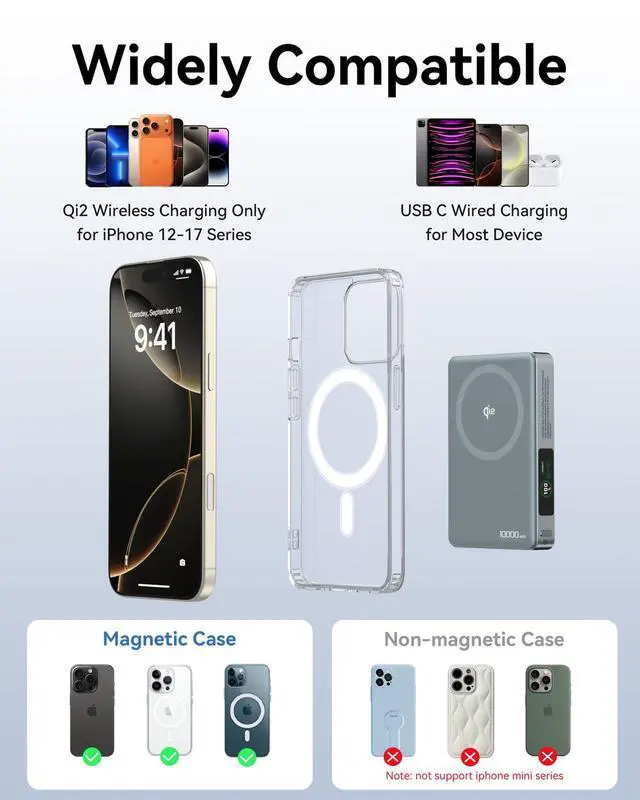 Alt view image 3 of 3 - MagSafe Power Bank with Stand 10000mAh, Qi2 15W Magnetic Wireless Charger with Active Cooling System, 35W USB-C PD Fast Charging, Portable Battery Pack for iPhone 17/16 Series & Android