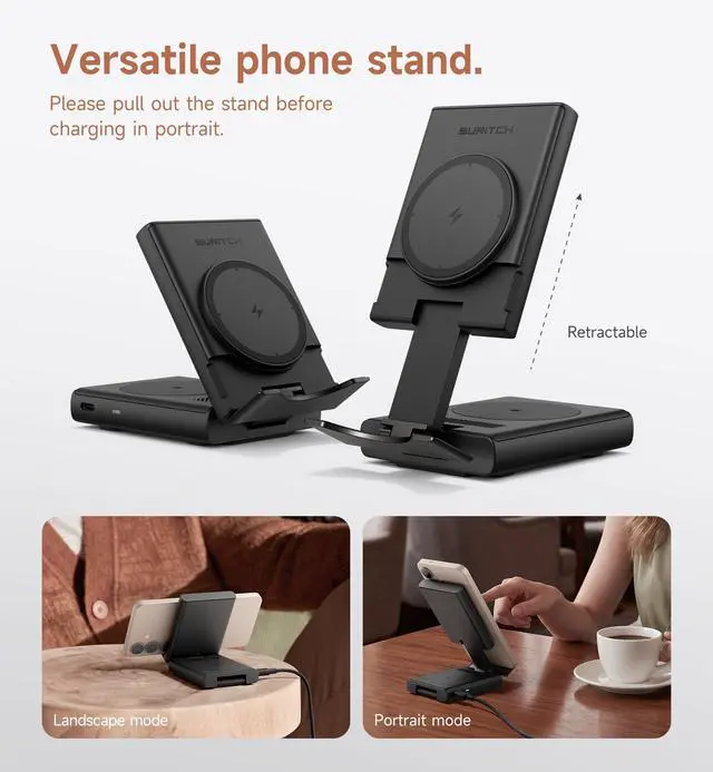 Alt view image 2 of 7 - for Samsung 3-in-1 Wireless Charging Station, Ultra-Portable Charging Dock Stand for Galaxy S26/S25/S24/S23/S22/S21/Note/Z Fold Flip, Galaxy Watch 8/7/6/5/4/3/Buds, Black