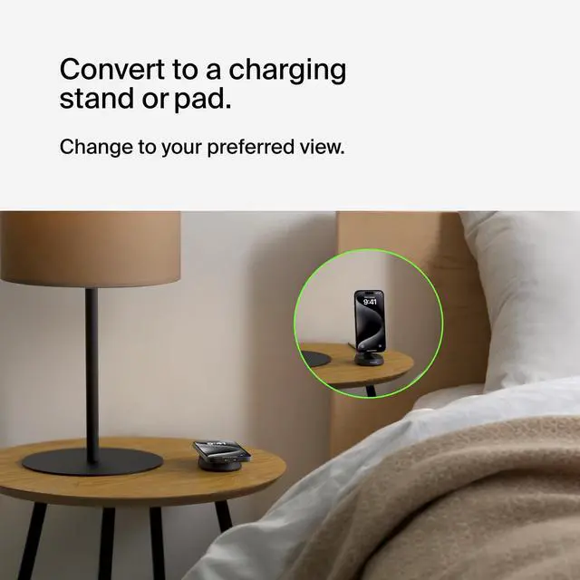 Alt view image 3 of 7 - Convertible Magnetic Charging Stand 15W - MagSafe-Compatible Qi2-Certified Wireless Charging Station, iPhone Charger for Apple iPhone 16 Series, Airpods Pro, & More - Black (No PSU Included)