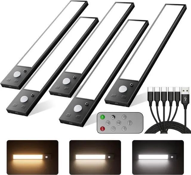 Main image of 8inch Under Cabinet Lighting,56 LED -3 Color& 7 Levels Under Cabinet Lights Rechargeable 5pack