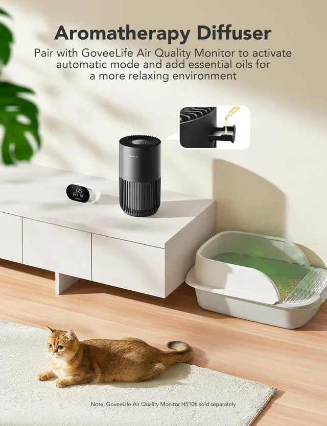 Alt view image 6 of 6 - Mini Air Purifier for Bedroom, Smart Filter Air Purifier with App Alexa Control for Pet Hair, Odors, Pollen, Smoke, Portable Air Cleaner with 3 Speeds, 2 Modes, Timer, Aroma for Home