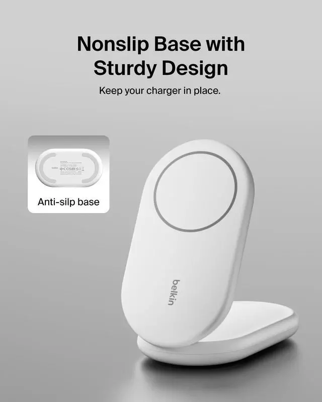 Alt view image 4 of 6 - Magnetic Foldable Wireless Charging Stand 15W - MagSafe-Compatible Qi2-Certified Charger, Wireless Charging Stand for iPhone 16, Galaxy S25, & More - Standby Mode Ready w/PSU Included - White