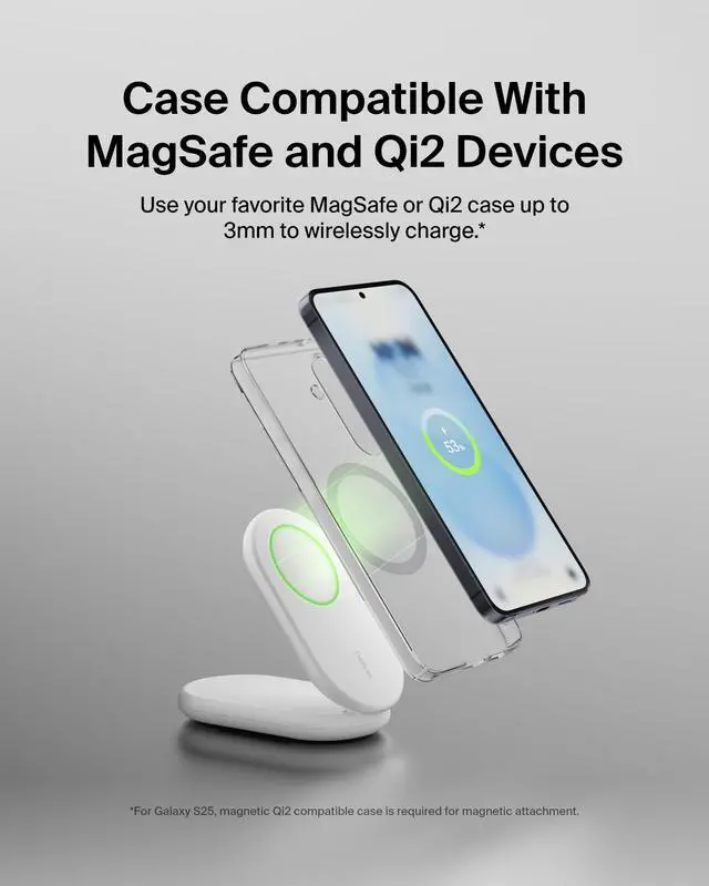 Alt view image 6 of 6 - Magnetic Foldable Wireless Charging Stand 15W - MagSafe-Compatible Qi2-Certified Charger, Wireless Charging Stand for iPhone 16, Galaxy S25, & More - Standby Mode Ready w/PSU Included - White