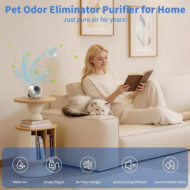 Alt view image 5 of 7 - Small Filterless Air Purifiers for Home, Water Ionic Pet Odor Eliminator Air Cleaner for Odors, Smell & Smoke, USB Powered Quiet Mini Portable Air Purifier for Bathroom/Bedroom/Travel, White