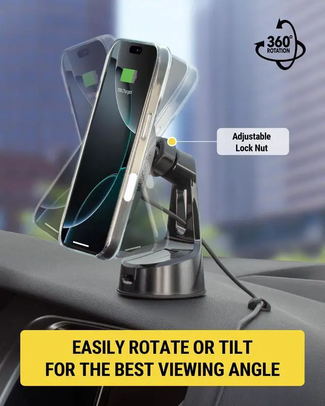 Alt view image 5 of 7 - MPQMWD Charge Pro Qi2 MagSafe Charger Car Mount, 15W Fast Magnetic Wireless Charging Suction Cup Phone Holder for Dashboard/Windshield Compatible with iPhone 16/15/14/13/12 Pro Max Plus, S25