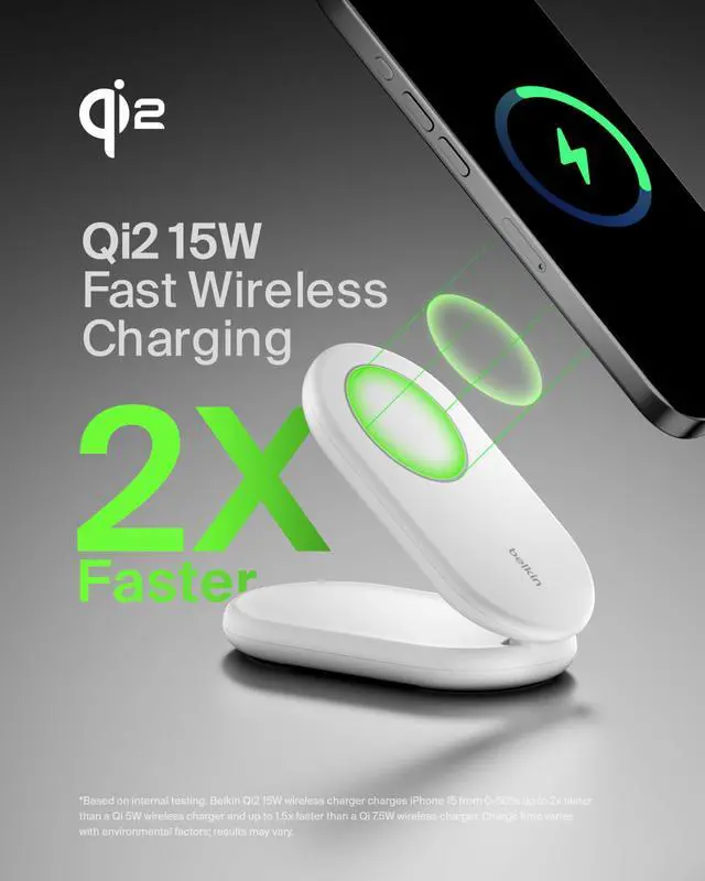 Alt view image 2 of 6 - Magnetic Foldable Wireless Charging Stand 15W - MagSafe-Compatible Qi2-Certified Charger, Wireless Charging Stand for iPhone 16, Galaxy S25, & More - Standby Mode Ready w/PSU Included - White