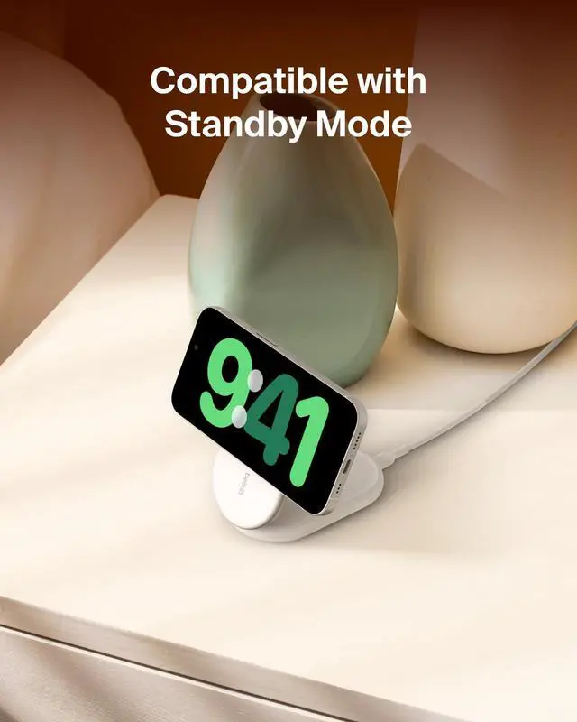 Alt view image 5 of 6 - Magnetic Foldable Wireless Charging Stand 15W - MagSafe-Compatible Qi2-Certified Charger, Wireless Charging Stand for iPhone 16, Galaxy S25, & More - Standby Mode Ready w/PSU Included - White