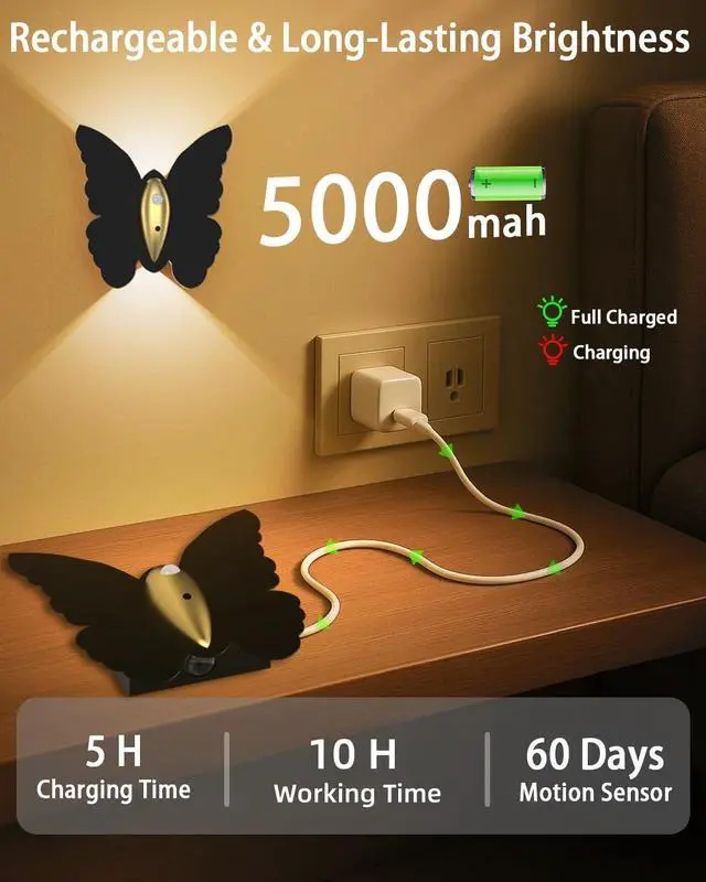 Alt view image 3 of 6 - Battery Operated Wall Sconce Set of 2: 5000mAh Rechargeable Motion Sensor Night Light Wireless Wall Sconces Magnetic Closet Lights Stair Light Indoor Up and Down Wall Lamp for Bedroom Hallway