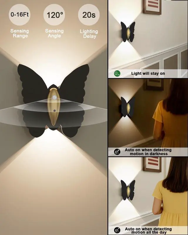 Alt view image 6 of 6 - Battery Operated Wall Sconce Set of 2: 5000mAh Rechargeable Motion Sensor Night Light Wireless Wall Sconces Magnetic Closet Lights Stair Light Indoor Up and Down Wall Lamp for Bedroom Hallway