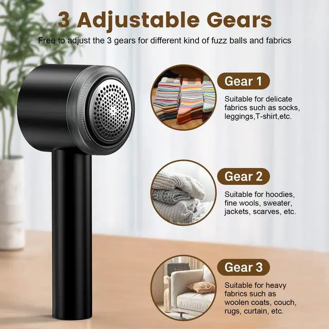 Alt view image 5 of 7 - Fabric Shaver Electric Fuzz Remover, 2 in 1 Rechargeable Sweater Shaver with Lint Roller, Magnetic Cap, Digital Display, 2 Extra Blades, Defuzzer for Clothing Furniture Couch - Black