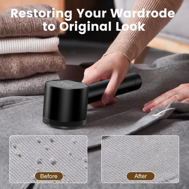 Alt view image 6 of 7 - Fabric Shaver Electric Fuzz Remover, 2 in 1 Rechargeable Sweater Shaver with Lint Roller, Magnetic Cap, Digital Display, 2 Extra Blades, Defuzzer for Clothing Furniture Couch - Black