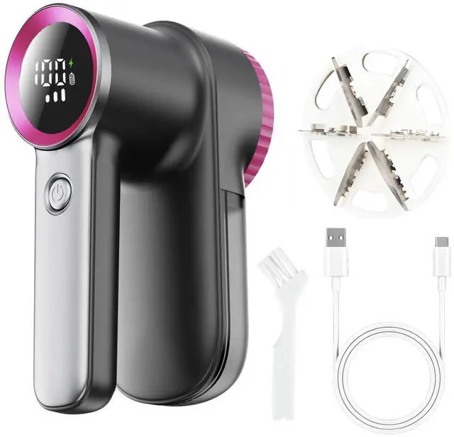 Main image of Rechargeable Fabric Shaver & Lint Remover, Electric Sweater Defuzzer with 3 Speeds, 6 Leaf Blades, LED Display & Type-C Fast Charging, Lint Shaver for Clothes, Furniture, Sweater, Couch