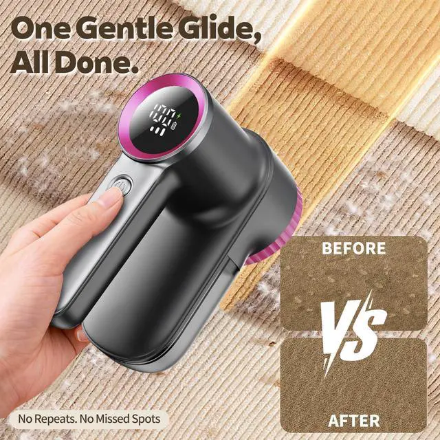 Alt view image 3 of 7 - Rechargeable Fabric Shaver & Lint Remover, Electric Sweater Defuzzer with 3 Speeds, 6 Leaf Blades, LED Display & Type-C Fast Charging, Lint Shaver for Clothes, Furniture, Sweater, Couch